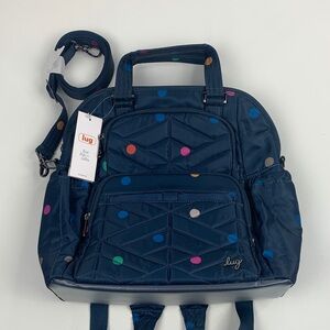 Lug Canter Navy Blue Polka Dot Backpack Nylon Bag Multiple pockets New NWT